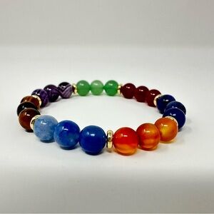 One 7 Chakra Bracelet with Natural Stone/ Real Gems and 14K Gold Spacers